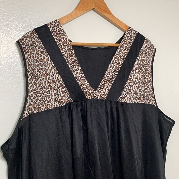 Vintage First Lady Lingerie Nylon Black Leopard Print 2Pc Night Gown Set 1X - Picture 6 of 7